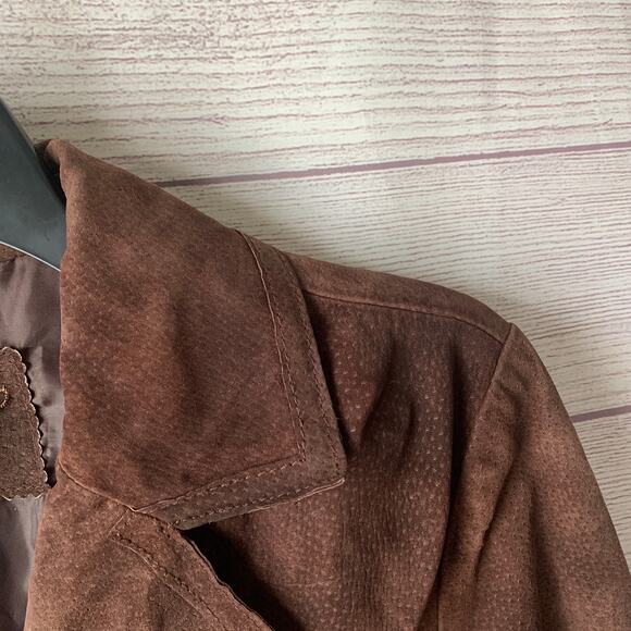 LAL Live A Little Brown Suede Leather Button Up Jacket Blazer Long Sleeve Size M - Picture 13 of 16